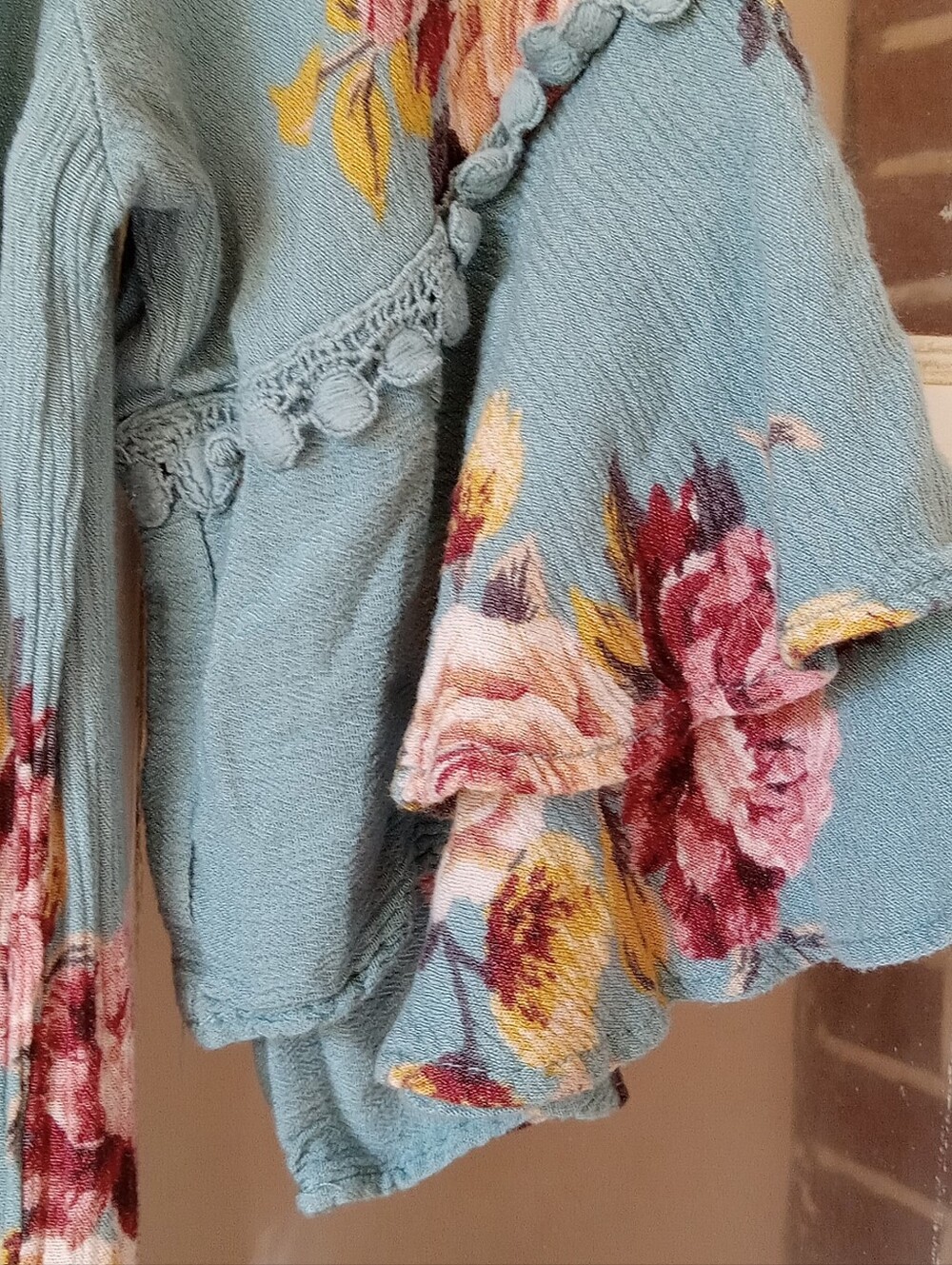 Xhilaration Light Blue Floral Knit Romper with Pastel Accents - Picture 2 of 6